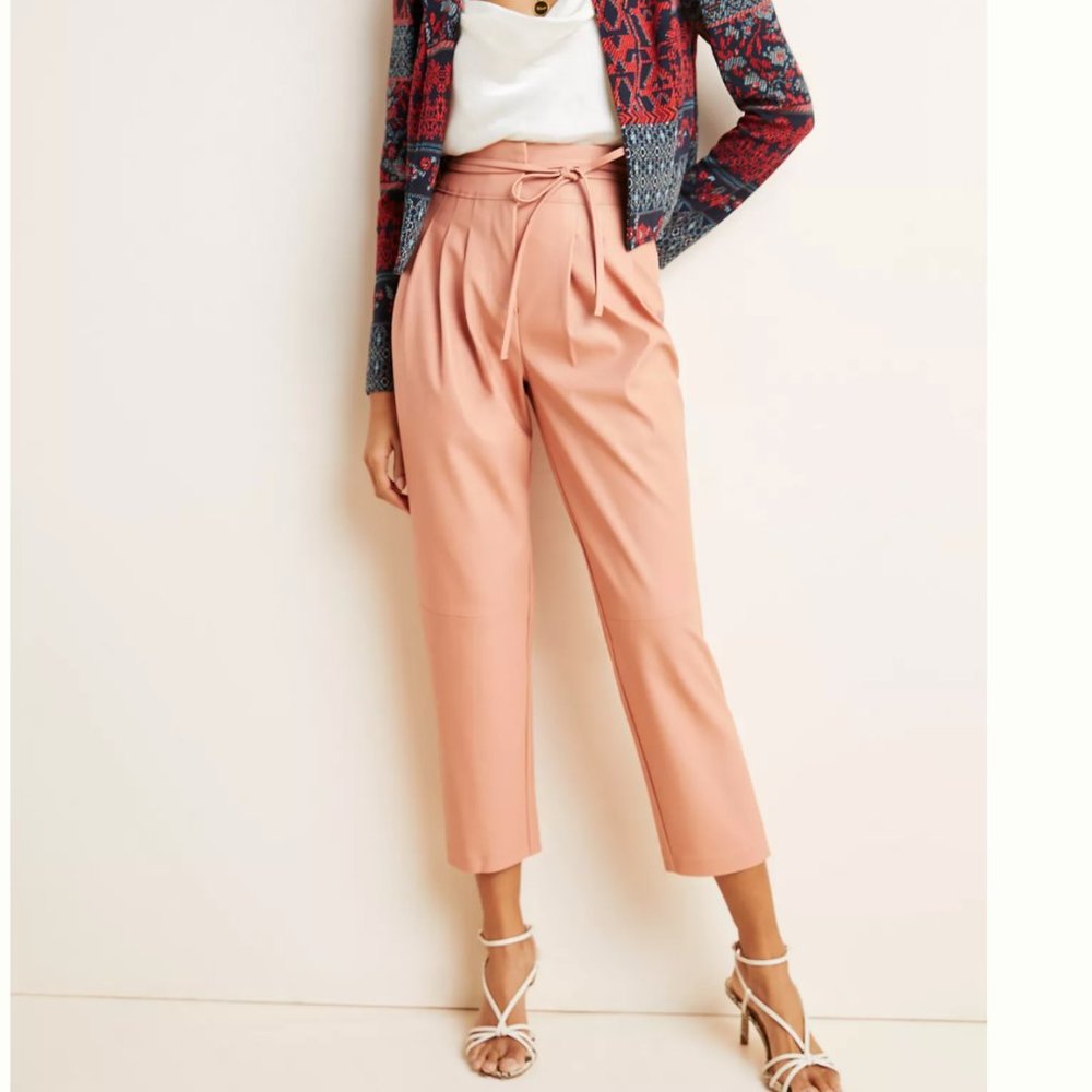 NWT anthropologie peach faux leather highrise pant - Picture 2 of 5